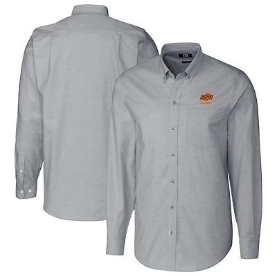 Men's Cutter & Buck  Charcoal Oklahoma State Cowboys Alumni Logo Stretch Oxford Long Sleeve Button-Down Shirt