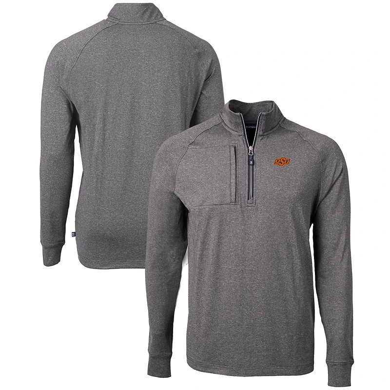 Pull-over zippé en tricot écologique Adapt Big & Tall pour homme, noir chiné, des Cowboys de l'Oklahoma State, Cutter Buck