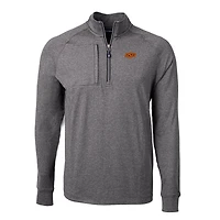 Pull-over zippé en tricot écologique Adapt Big & Tall pour homme, noir chiné, des Cowboys de l'Oklahoma State, Cutter Buck
