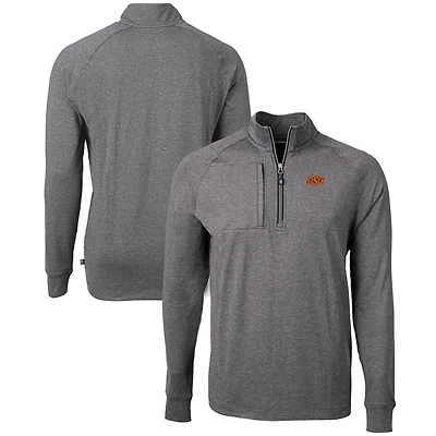 Pull-over zippé en tricot écologique Adapt Big & Tall pour homme, noir chiné, des Cowboys de l'Oklahoma State, Cutter Buck