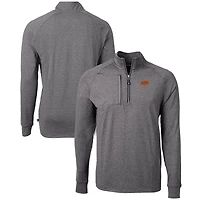 Pull-over zippé en tricot écologique Adapt Big & Tall pour homme, noir chiné, des Cowboys de l'Oklahoma State, Cutter Buck