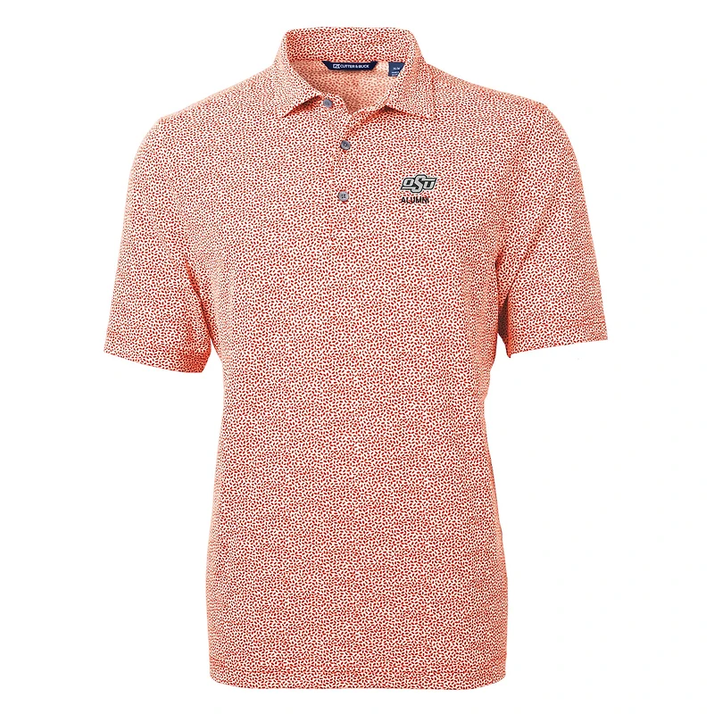 Men's Cutter & Buck Orange Oklahoma State Cowboys Alumni Logo DryTec Virtue Eco Pique Botanical Print Recycled Polo
