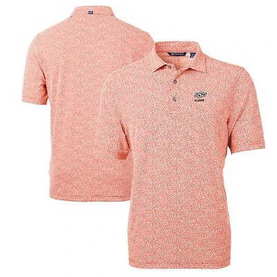 Polo Cutter & Buck Orange pour homme, logo des anciens élèves Oklahoma State Cowboys, DryTec Virtue Eco Pique, imprimé botanique recyclé, en tissu recyclé.