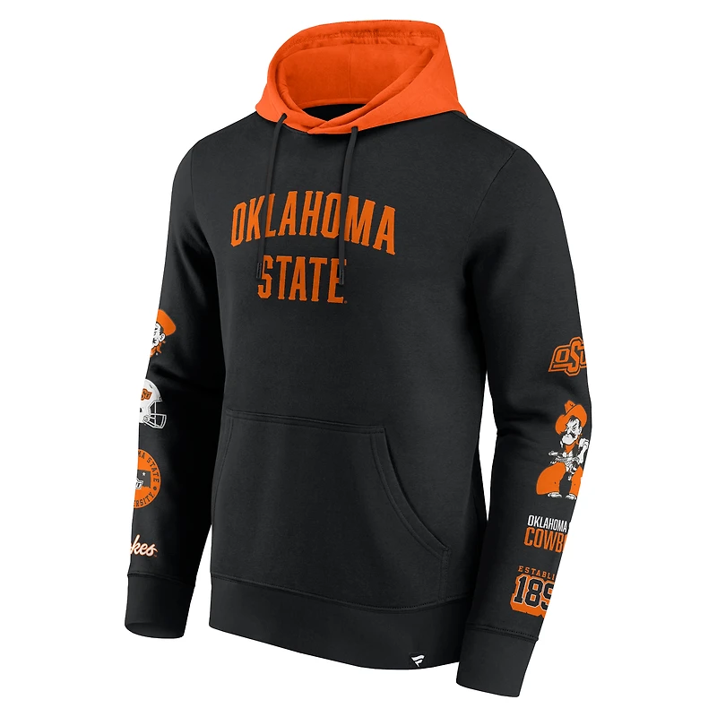 Sweat à capuche en polaire blocs de couleurs Fanatics noir/orange pour homme Oklahoma State Cowboys