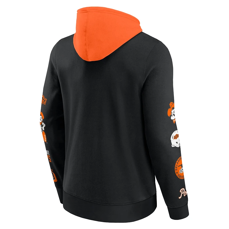 Sweat à capuche en polaire blocs de couleurs Fanatics noir/orange pour homme Oklahoma State Cowboys