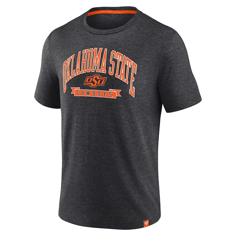 T-shirt classique Fanatics Heather Charcoal Oklahoma State Cowboys Center Block pour homme