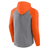 Sweat à capuche raglan orange/gris chiné fanatiques pour hommes des Cowboys de l'Oklahoma State