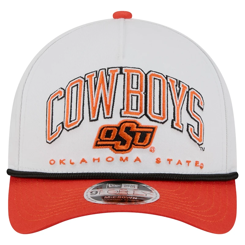 Men's New Era White/Orange Oklahoma State Cowboys Arch Two-Tone Rope 9FORTY A-Frame M-Crown Adjustable Hat