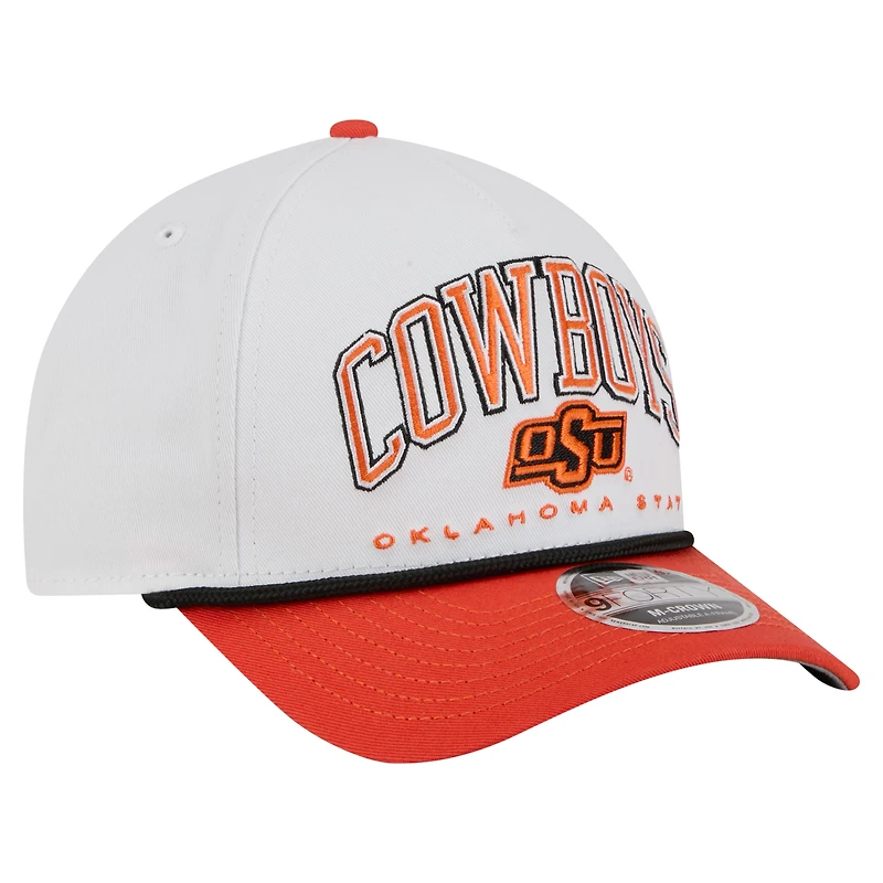 Men's New Era White/Orange Oklahoma State Cowboys Arch Two-Tone Rope 9FORTY A-Frame M-Crown Adjustable Hat