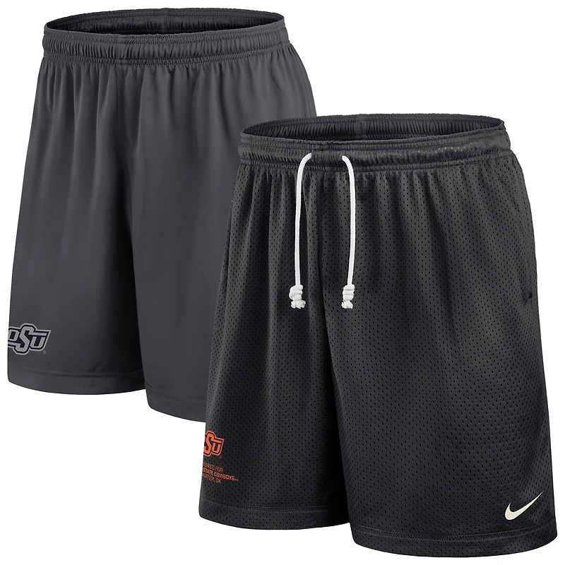 Short Nike noir/gris pour homme Oklahoma State Cowboys 2025 Sideline Performance réversible
