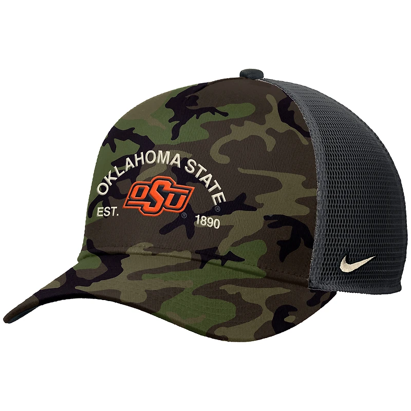 Men's Nike Camo Oklahoma State Cowboys 2025 Military Appreciation Rise Adjustable Trucker Hat