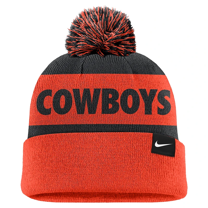 Men's Nike Navy/Orange Oklahoma State Cowboys Peak Stripe Cuffed Knit Hat with Pom