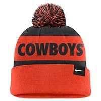 Men's Nike Navy/Orange Oklahoma State Cowboys Peak Stripe Cuffed Knit Hat with Pom