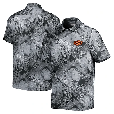 Chemise de camp boutonnée pour hommes Tommy Bahama noire Oklahoma State Cowboys Coast luminescent Fronds IslandZone