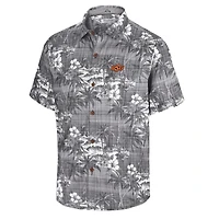 Men's Tommy Bahama Black Oklahoma State Cowboys Coconut Point Palmetta IslandZone Camp Button-Up Shirt