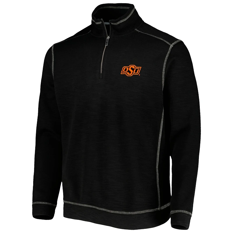 Men's Tommy Bahama Black Oklahoma State Cowboys Sport Tobago Bay Tri-Blend Mock Neck Half-Zip Jacket
