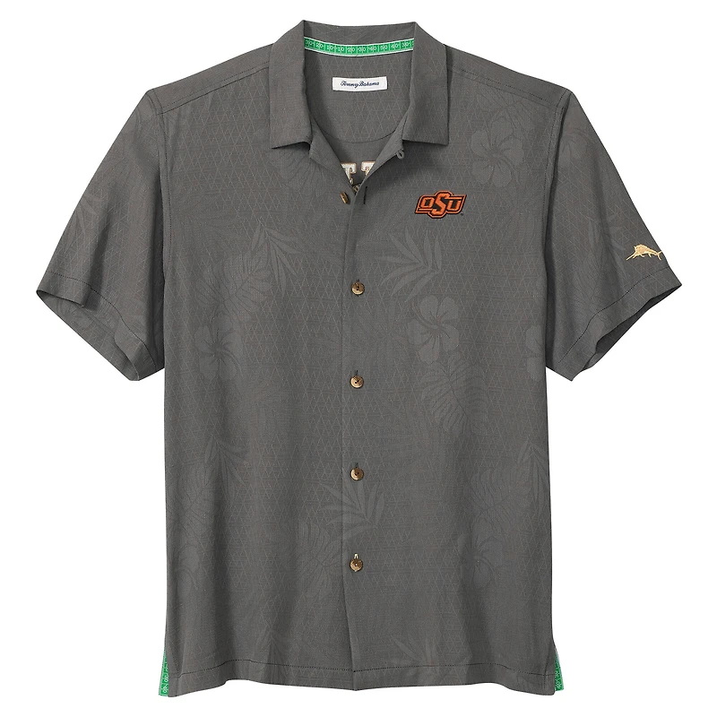 Men's Tommy Bahama Gray Oklahoma State Cowboys Catch of the Day Camp IslandZone Button-Up Shirt