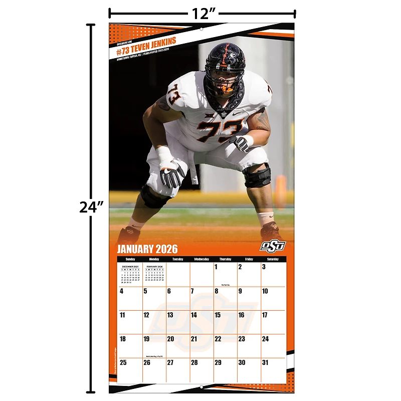 Oklahoma State Cowboys 12” x 12” 2026 Team Wall Calendar