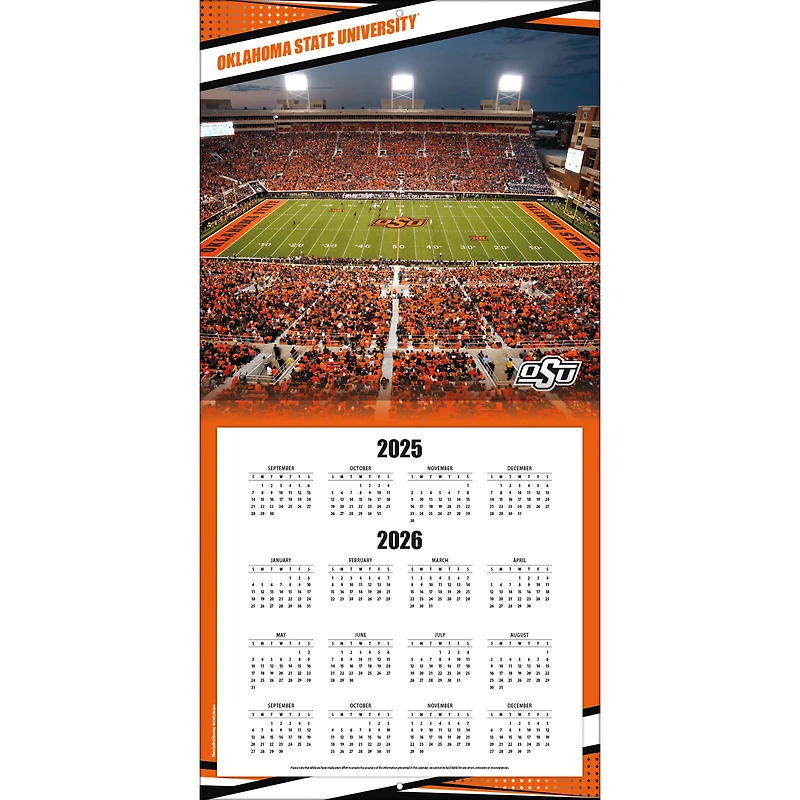 Oklahoma State Cowboys 12” x 12” 2026 Team Wall Calendar