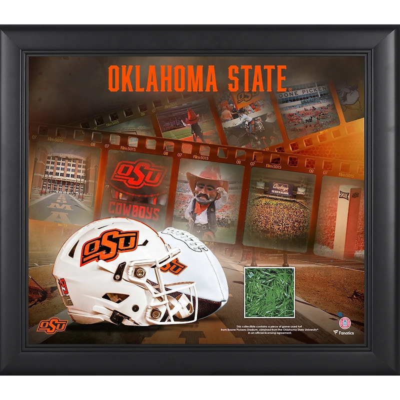 Collage encadré 15'' x 17'' des Cowboys de l'État de l'Oklahoma avec du gazon utilisé lors du match du stade Boone Pickens