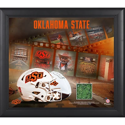 Collage encadré 15'' x 17'' des Cowboys de l'État de l'Oklahoma avec du gazon utilisé lors du match du stade Boone Pickens