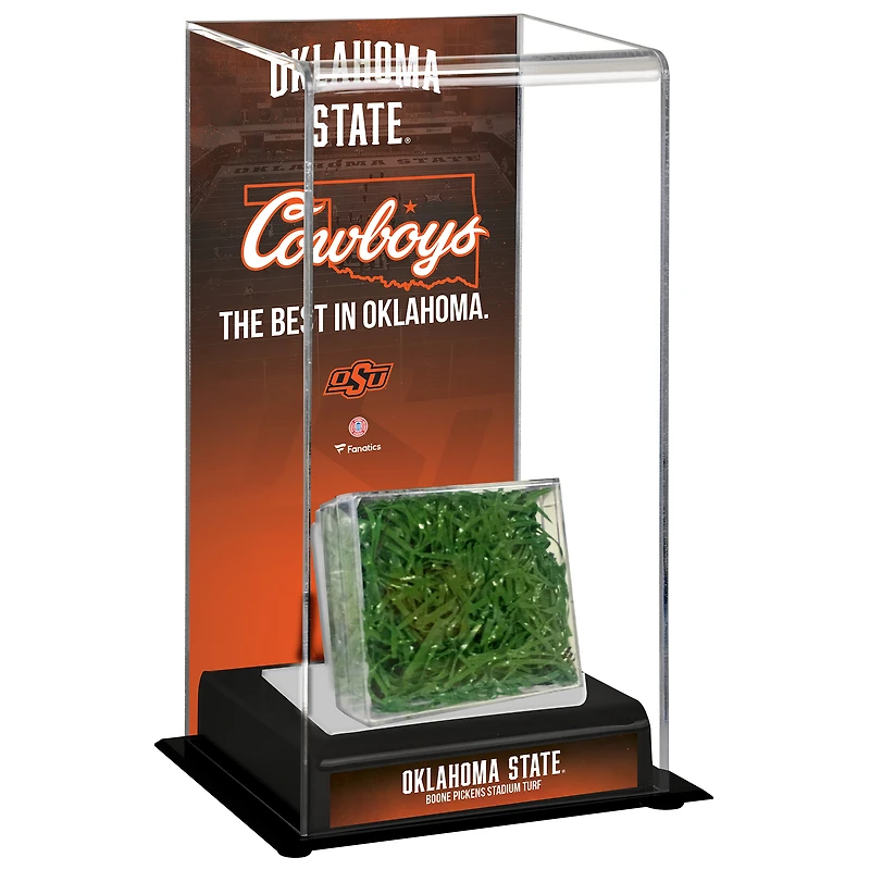 Vitrine haute des Cowboys de l'Oklahoma State avec gazon utilisé lors des matchs du stade Boone Pickens