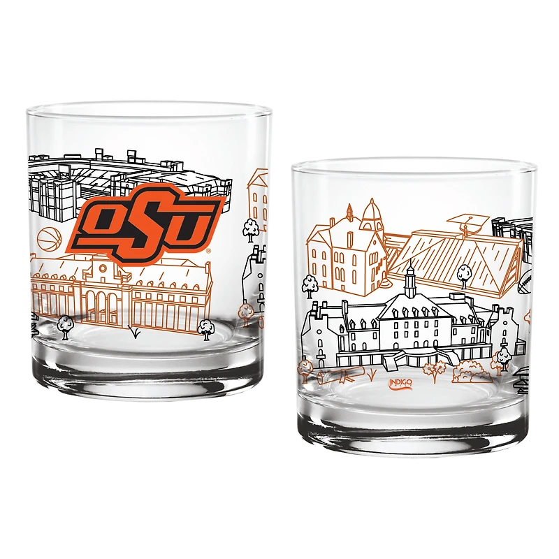 Pack de deux Cowboys de l'État d'Oklahoma 14oz. Verre d’art de ligne de campus