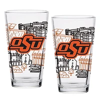 Pack de deux Cowboys de l'État d'Oklahoma 16oz. Ensemble de verres à pinte Campus Line Art