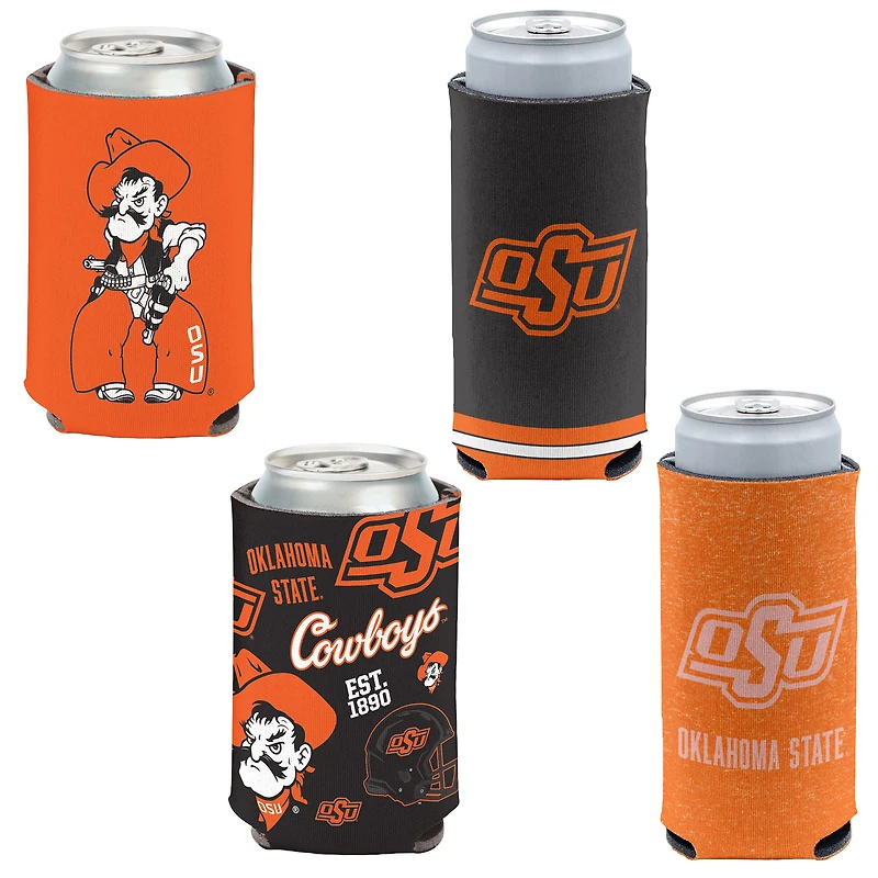 WinCraft Oklahoma State Cowboys, paquet de 4, 12 oz. Ensemble refroidisseur de canettes et de canettes minces