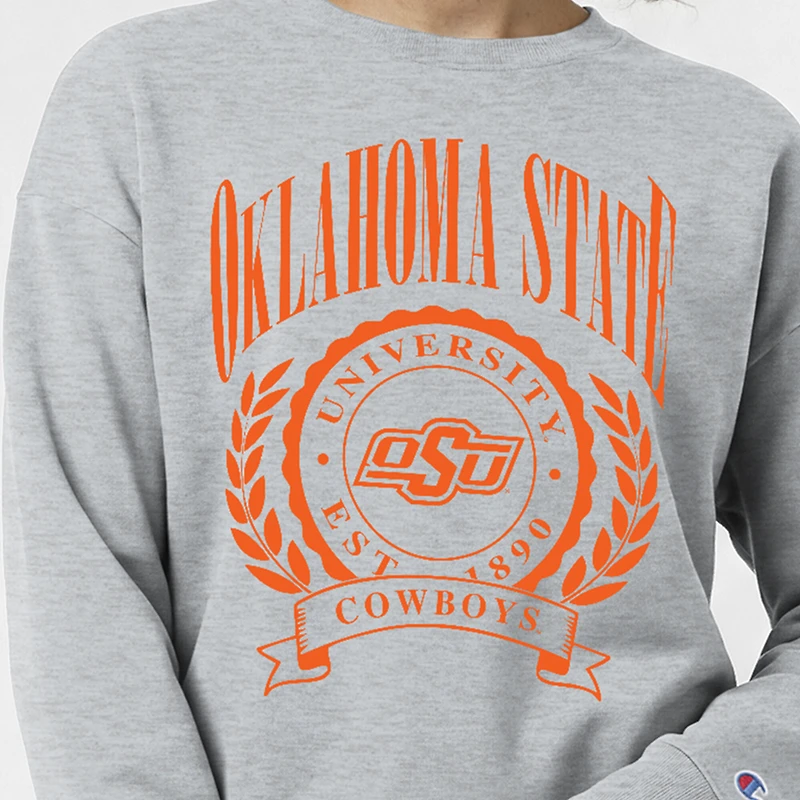 Women's Champion  Heather Gray Oklahoma State Cowboys Academic Crest Powerblend Crewneck Sweatshirt