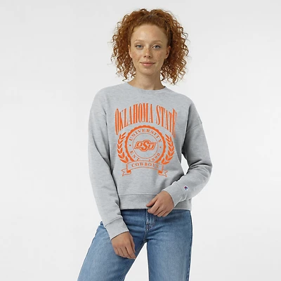 Women's Champion Heather Gray Oklahoma State Cowboys Academic Crest Powerblend Crewneck Sweatshirt