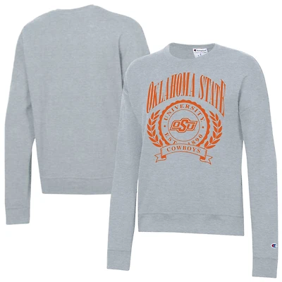 Women's Champion  Heather Gray Oklahoma State Cowboys Academic Crest Powerblend Crewneck Sweatshirt