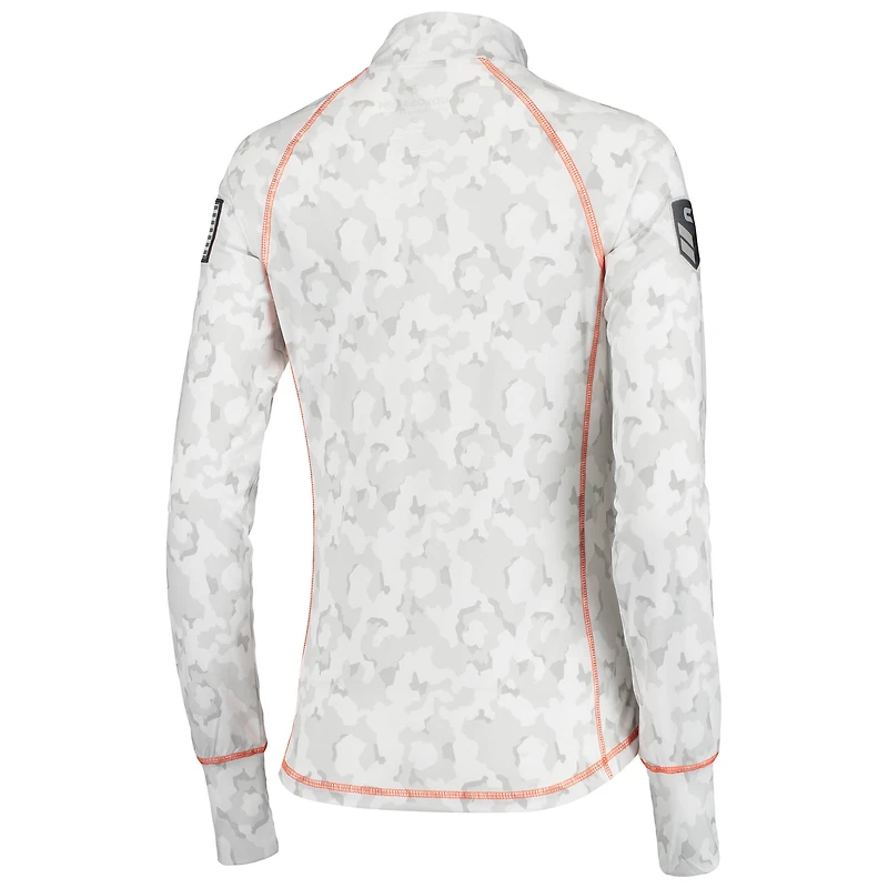 Women's Colosseum White Oklahoma State Cowboys OHT Military Appreciation Officer Arctic Camo Fitted Lightweight 1/4-Zip Jacket