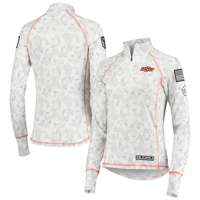 Colosseum White Oklahoma State Cowboys OHT Military Appreciation Officer Arctic Camo Fitted Lightweight 1/4-Zip Jacket
