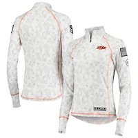 Women's Colosseum White Oklahoma State Cowboys OHT Military Appreciation Officer Arctic Camo Fitted Lightweight 1/4-Zip Jacket