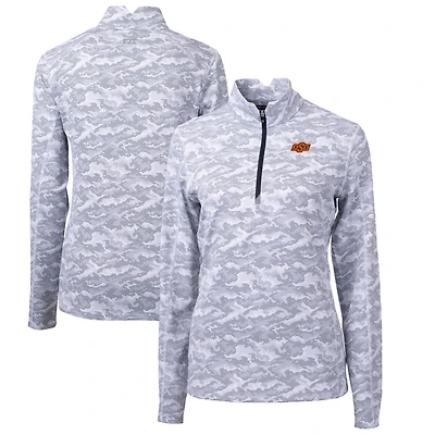 Pull-over à col zippé Cutter & Buck Charcoal Oklahoma State Cowboys Traverse Camo pour femme