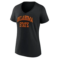 T-shirt noir à col en V Fanatics pour femmes Oklahoma State Cowboys Basic Arch