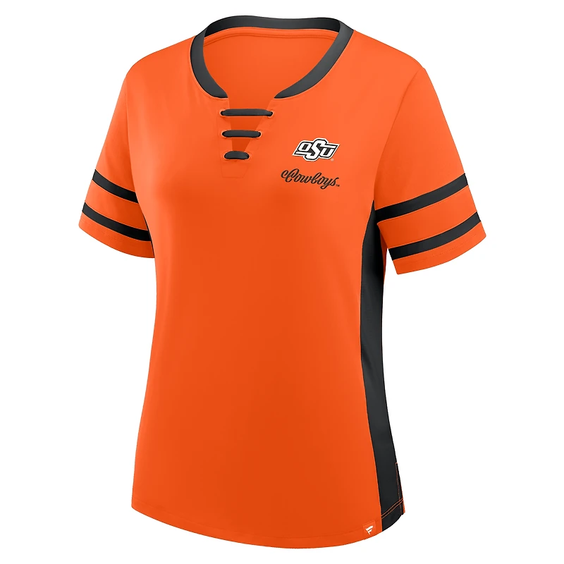 T-shirt à lacets Fanatics orange/noir pour femme des Cowboys de l'État l'Oklahoma « Be Fearless Athena »