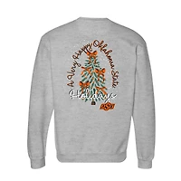 Women's  Heather Gray Oklahoma State Cowboys Classic Merry Christmas Tree Crewneck Sweatshirt