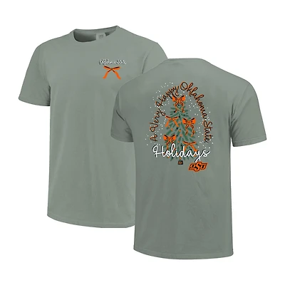 Women's  Light Green Oklahoma State Cowboys Christmas Tree Comfort Colors T-Shirt