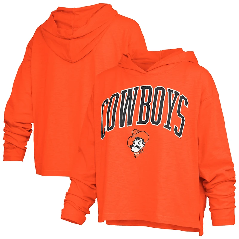 Women's Pressbox Orange Oklahoma State Cowboys Nelson Arch Over Logo Long Sleeve Hooded Slub T-Shirt