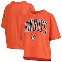 T-shirt surdimensionné orange Pressbox pour femme, avec logo Nelson Arch Over, longueur à la taille, des Cowboys de l'Oklahoma State