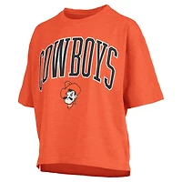 T-shirt surdimensionné orange Pressbox pour femme, avec logo Nelson Arch Over, longueur à la taille, des Cowboys de l'Oklahoma State