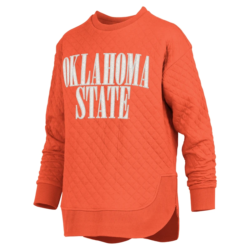 Women's Pressbox Orange Oklahoma State Cowboys Quilted Long Sleeve Pullover Sweatshirt