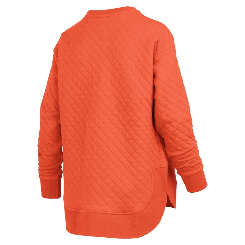 Women's Pressbox Orange Oklahoma State Cowboys Quilted Long Sleeve Pullover Sweatshirt