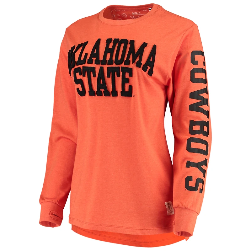 T-shirt à manches longues pour femmes Pressbox Orange Oklahoma State Cowboys Two-Hit Canyon