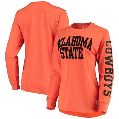 T-shirt à manches longues pour femmes Pressbox Orange Oklahoma State Cowboys Two-Hit Canyon