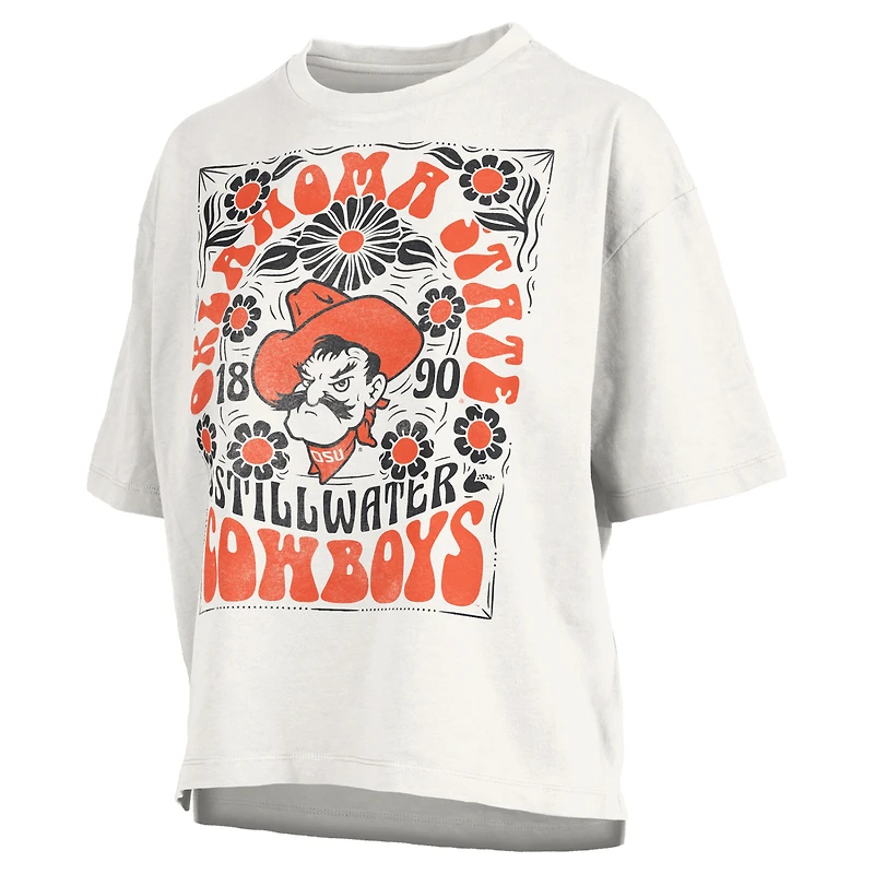 T-shirt oversize en jersey flammé blanc Pressbox pour femmes, Oklahoma State Cowboys Harmony