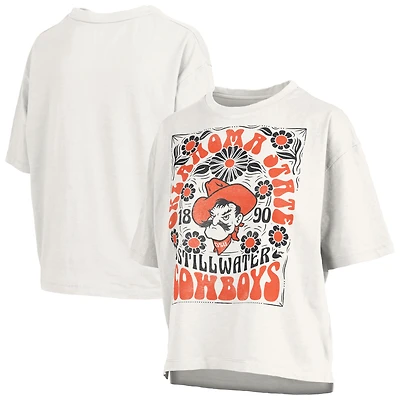 T-shirt oversize en jersey flammé blanc Pressbox pour femmes, Oklahoma State Cowboys Harmony