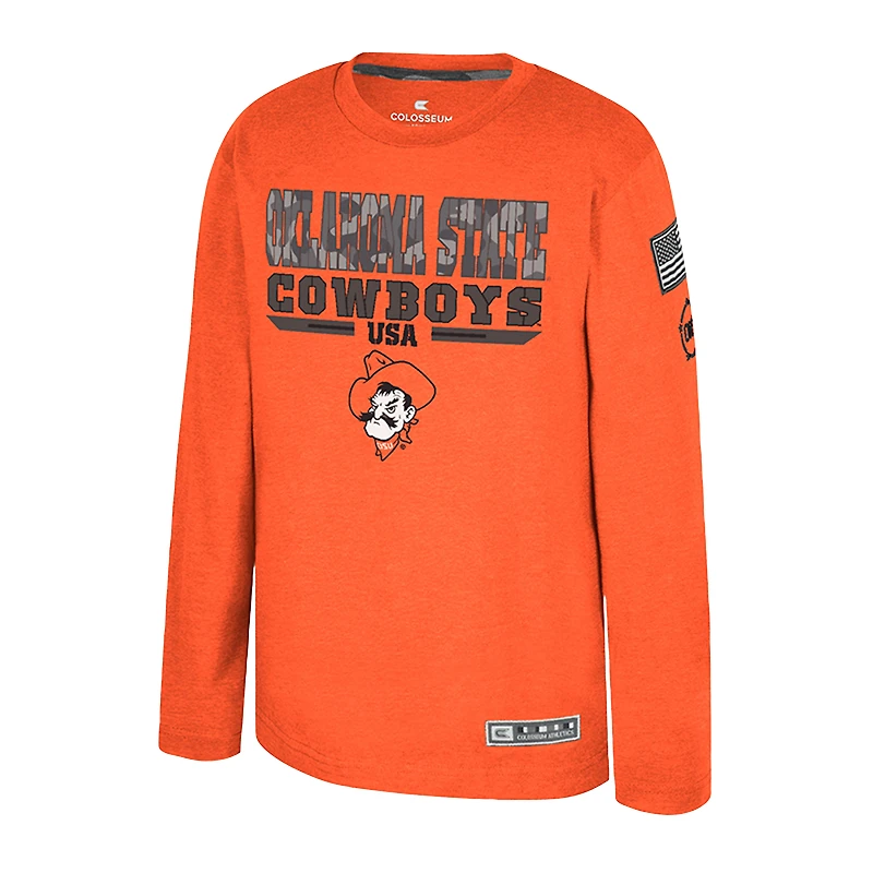 Youth Colosseum Heather Orange Oklahoma State Cowboys OHT Military Appreciation Oorah Long Sleeve T-Shirt